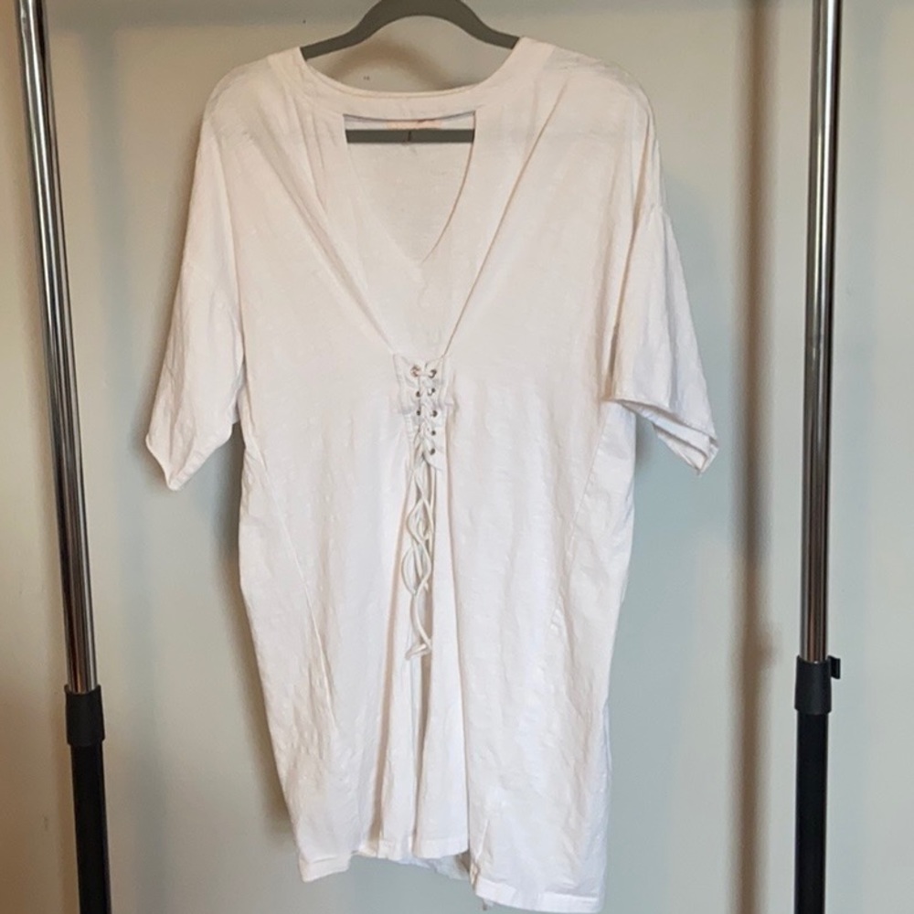 Cinched waist V neck T-shirt dress